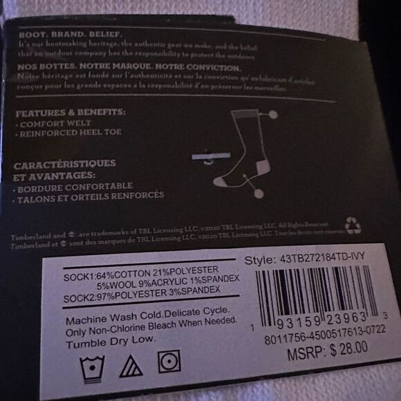 NWT Timberland Women’s Wool Boot Socks 2-Pack (4.5-9) - Picture 3 of 4